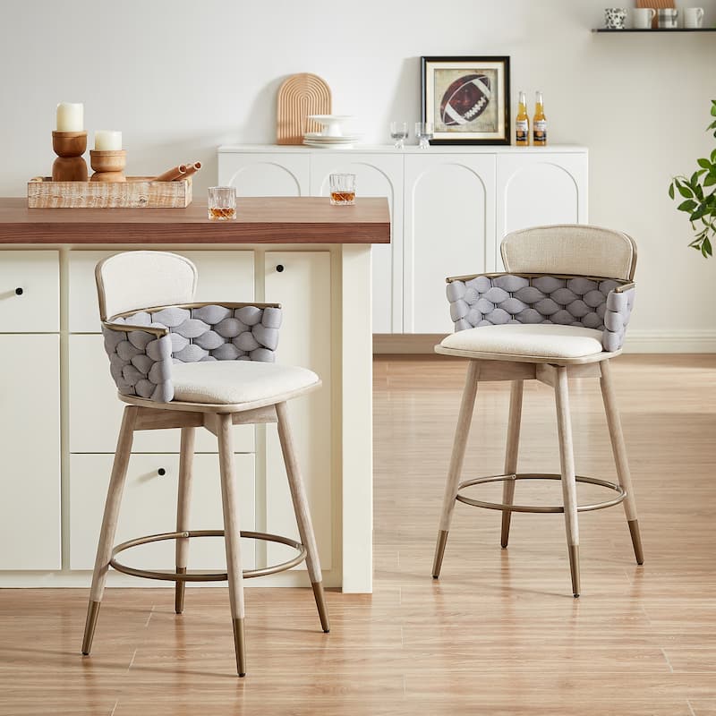 Art Leon Retro Woven and Wood Counter Height Barstool