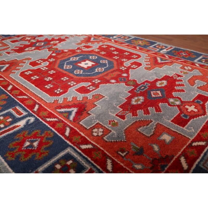 Geometric Kazak Indian Area Rug Handmade Wool Carpet - 4'0"x 5'11"
