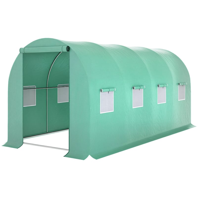 Outsunny Walk-in Tunnel Greenhouse with High-Quality PE Cover, Zipper Doors, & Windows, Green