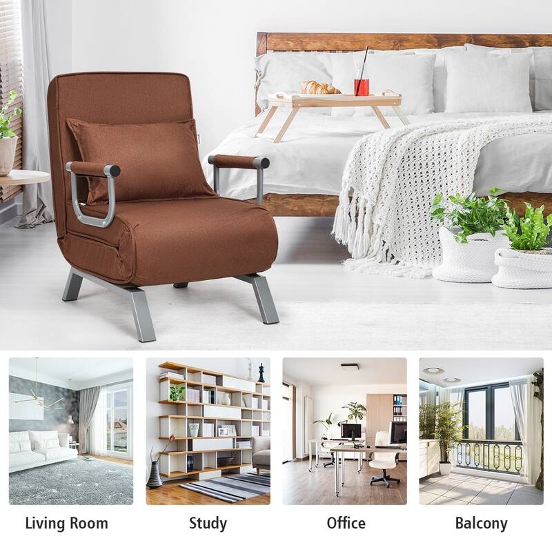 Folding 5 Position Convertible Sleeper Bed Armchair Lounge Couch with Pillow