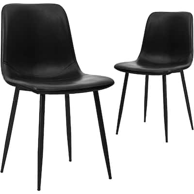 CangLong Living Monte Dining Chair in Black Faux Leather and Black Powder Coat Finish, set of 2, Black