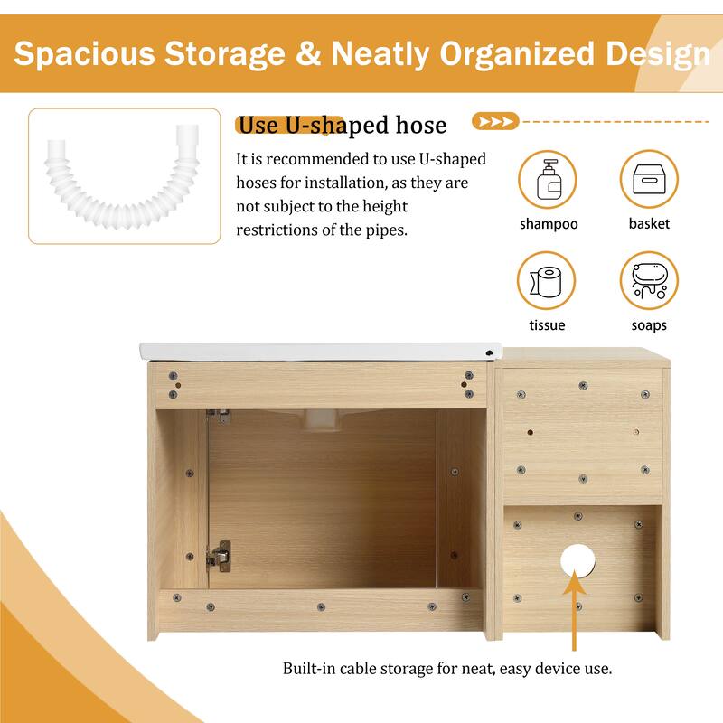Malwee 24"/36"/48"/60" Floating Bathroom Vanity, Wall Mounted Bathroom Vanity with Ceramic Sink,Soft Close Door and Shelf