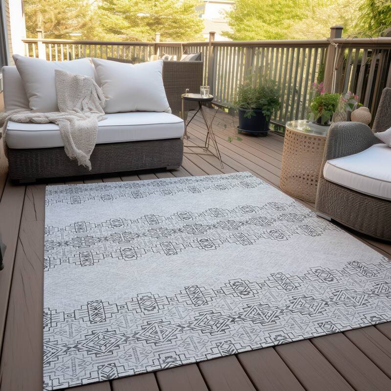Machine Washable Indoor/ Outdoor Moroccan Boho Chantille Rug
