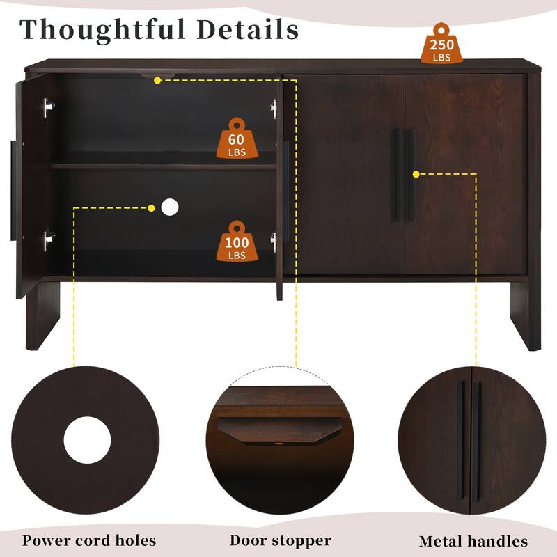 Sideboard Cabinet with Adjustable Shelves, Wooden Storage Cabinet with Long Handles, Kitchen Buffet Cabinet with 4 Door