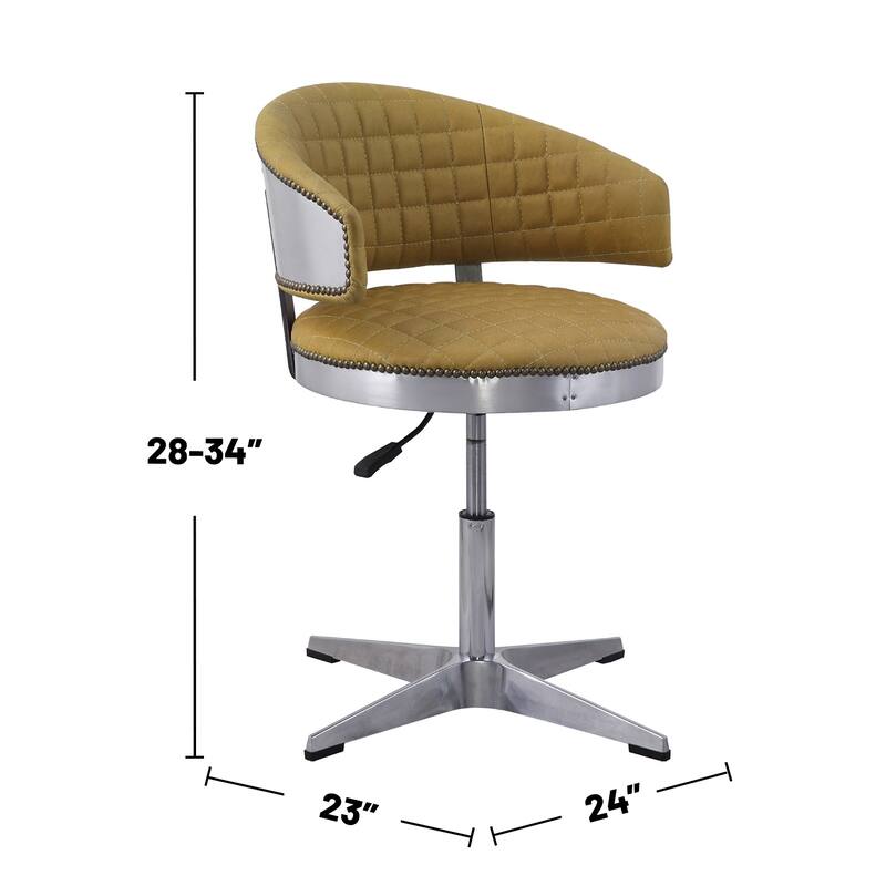 Top Grain Leather Adjustable Chair with Rivets Details in Turmeric and Chrome