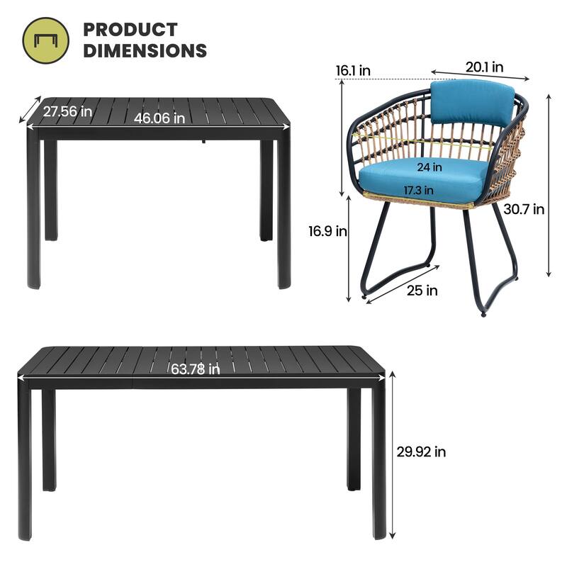 7-Piece Outdoor Patio Dining Set Expandable Rectangular Aluminum Dining Table with PE Rattan Dining Chairs