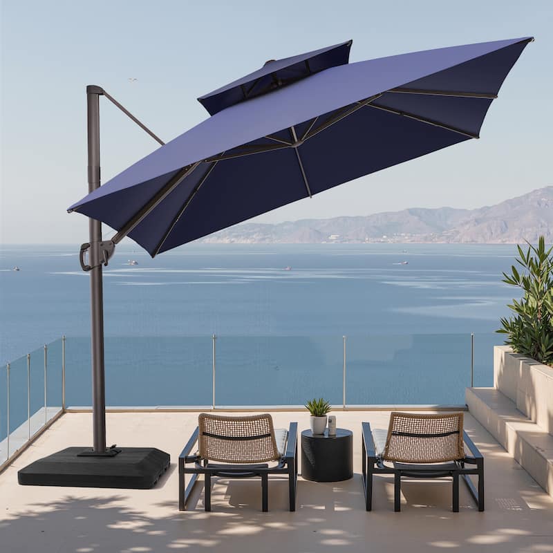 10.5ft Patio Double Top Cantilever Offset Umbrella with 4-Piece Fillable Weighted Base - Navy Blue