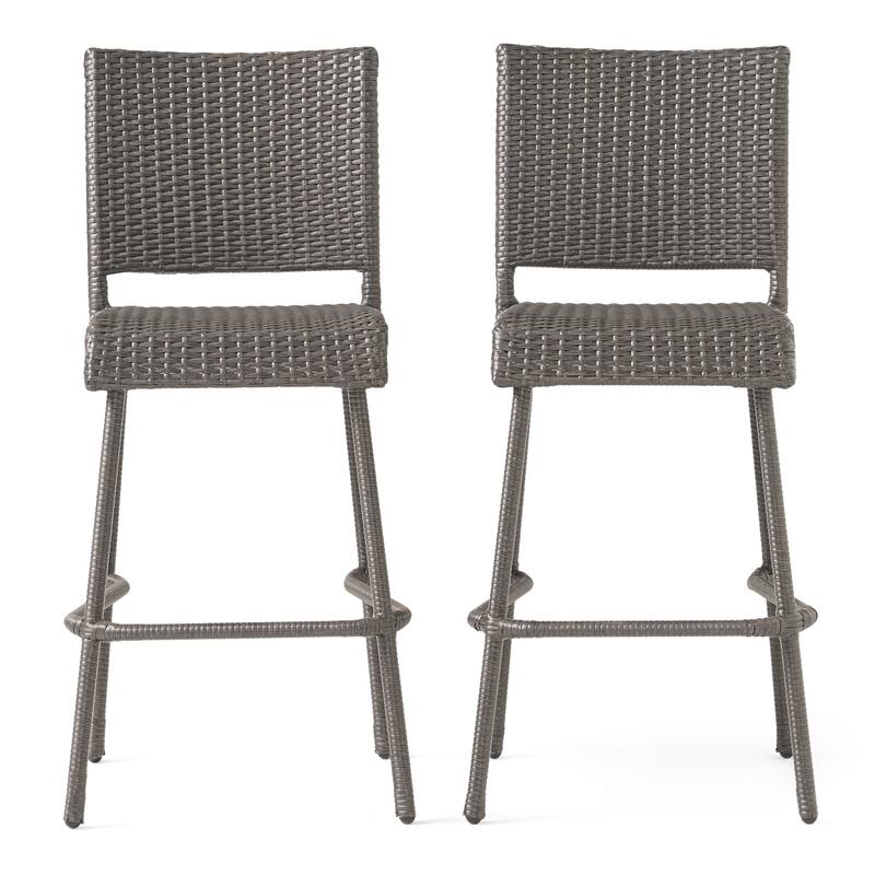 29" Outdoors PE Rattan Armless Barstools, Set of 2, Grey