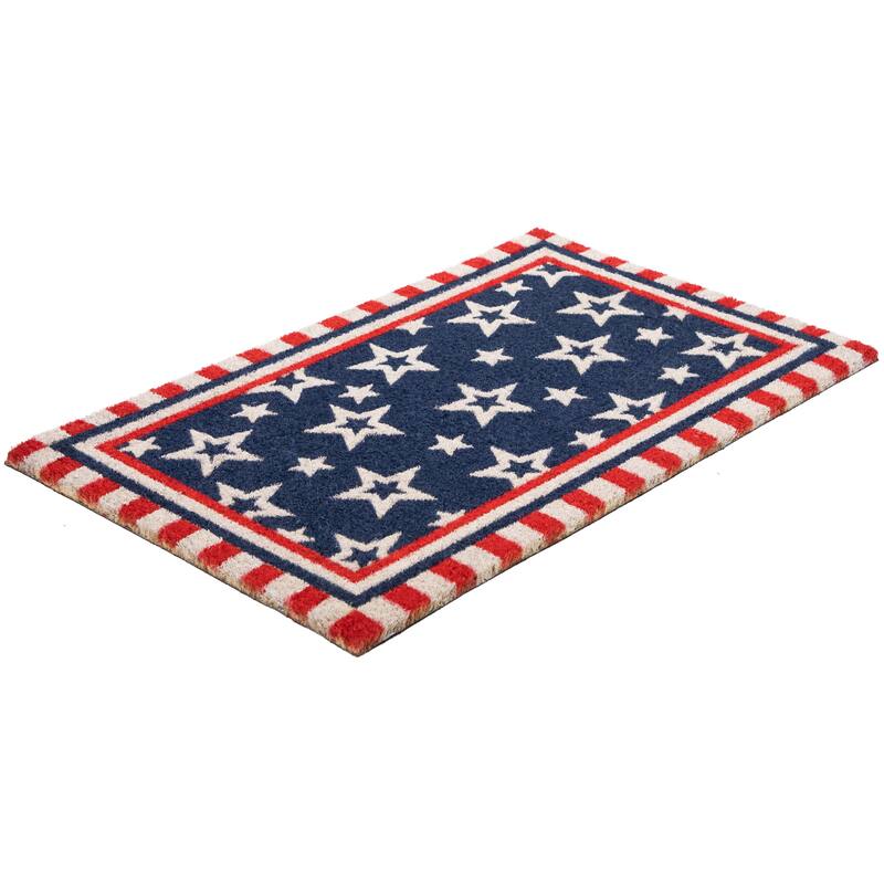 Blue and Red Americana Stars and Striped Border Coir Outdoor Doormat - 30