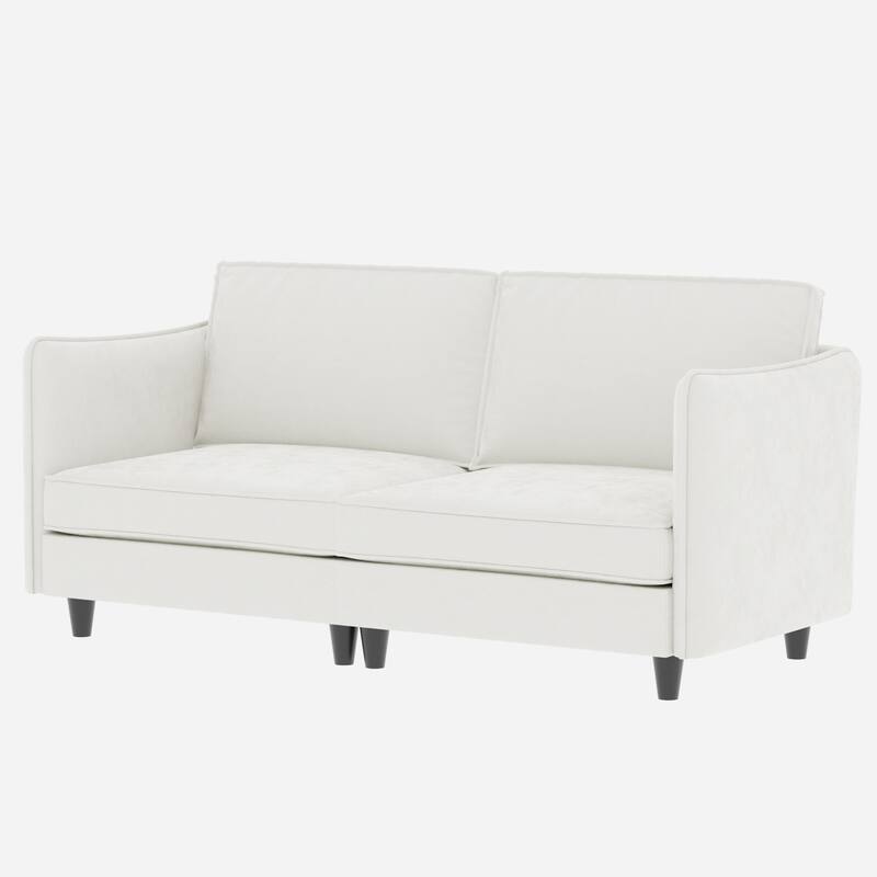 Simple Sofa Couch Loveseat with Side Storage Pockets, 2-Seater Settee Wood Sofa Couch with Wood Frame