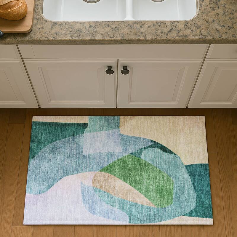 Premium Washable Super Soft Casual Contemporary Mayfield Rug - Green - 1'8" x 2'6"