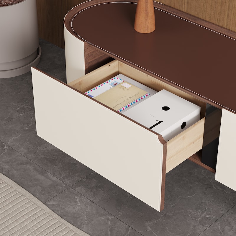 78.7'' Leather TV Stand, Modern Entertainment Center with 3 Drawers