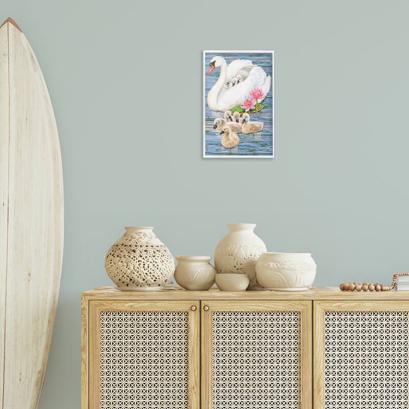 Stupell Swan Family & Lotus Flowers Framed Giclee Art Design By Rosiland Solomon