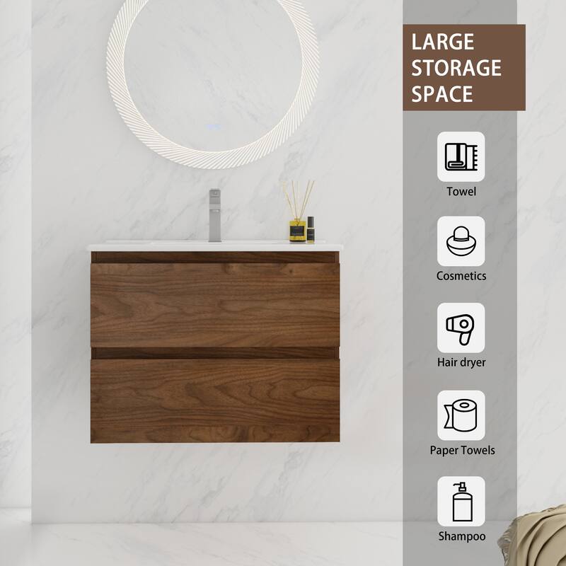 BNK 24"/30"/36'' Single Sink Bathroom Vanity with Two Soft Close Drawers