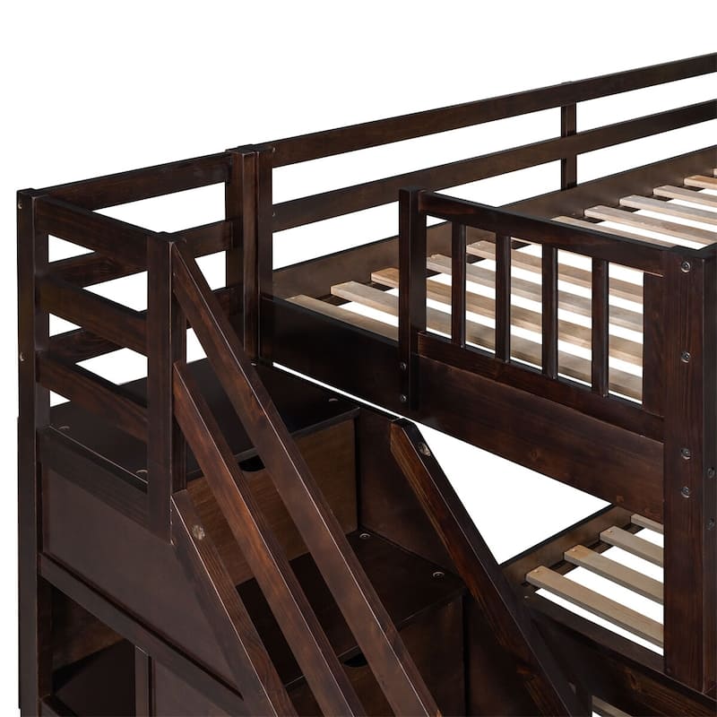 Merax Twin over Full L-Shaped Bunk Bed With 3 Drawers, Ladder and Staircase