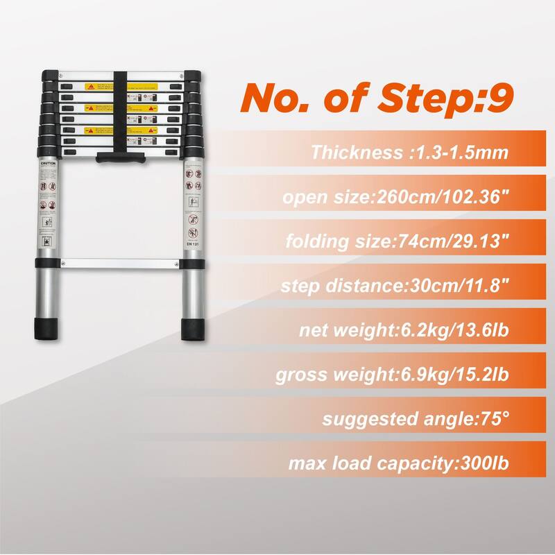 Aluminum Alloy Folding Ladder 8.5FT Telescopic Extension Ladder