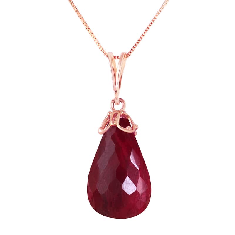 14.8 Carat 14K Solid Gold Elegant Necklace Briolette Natural Ruby - 16 Inch - Rose