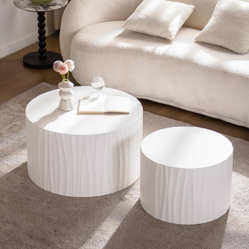 Nesting Coffee Table Set of 2 Round Wooden - 46.45