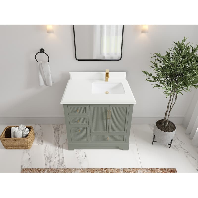 Willow Collections 36 in. W x 22 in. D Alys Right Offset Sink Bathroom Vanity with Countertop - 1.5"White - Evergreen