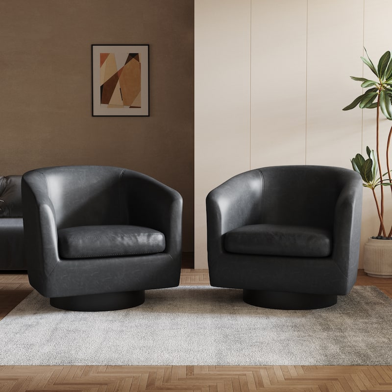 2 Set Round Barrel Chair 360-Degree Swivel Accent Chairs - 31.1" x 29.15"x 29.15" - Black(PU)