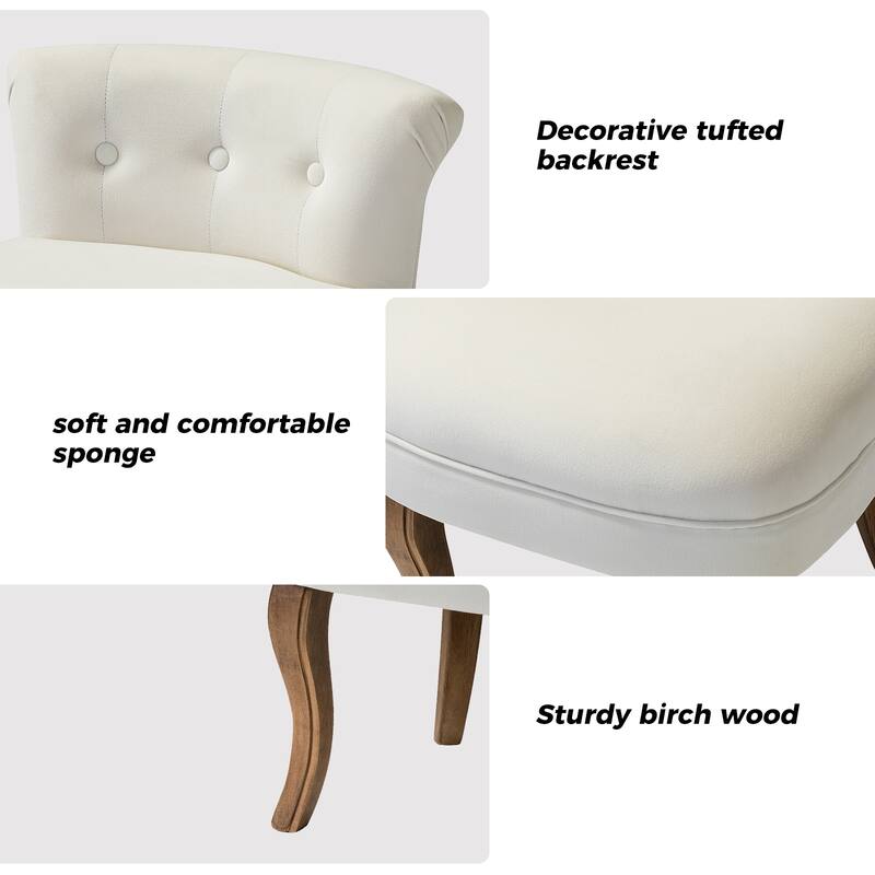 Xacobo Modern Velvet Tufted Vanity Stool with Wood Legs Set of 2 by HULALA HOME