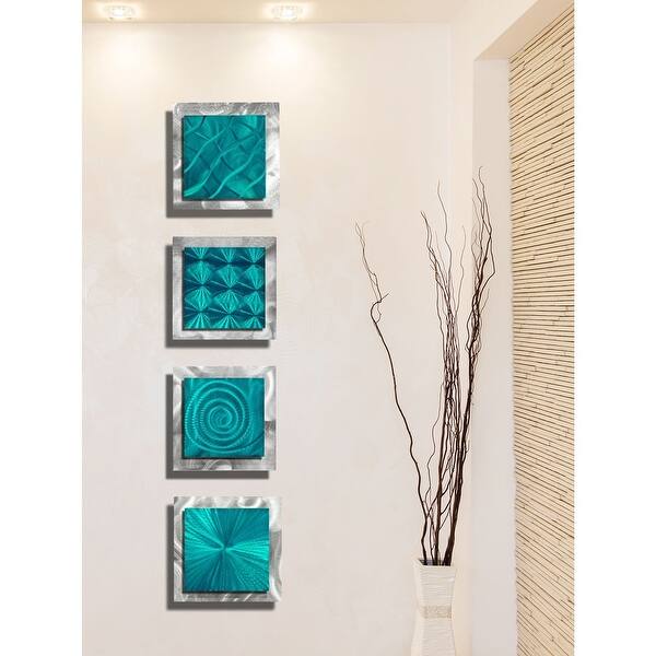 Statements2000 Teal Blue Silver Metal Wall Art Accent Sculpture Decor By Jon Allen Set Of 4 4 Squares Teal Overstock 19495059