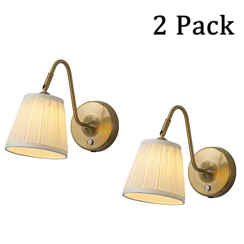 Battery Operated Wall Sconces Dimmable Integrated LED Rechargeable Cordless Swing Head for Bedroom or Corridors(2 Pack) - W5'' - Vintage Brass