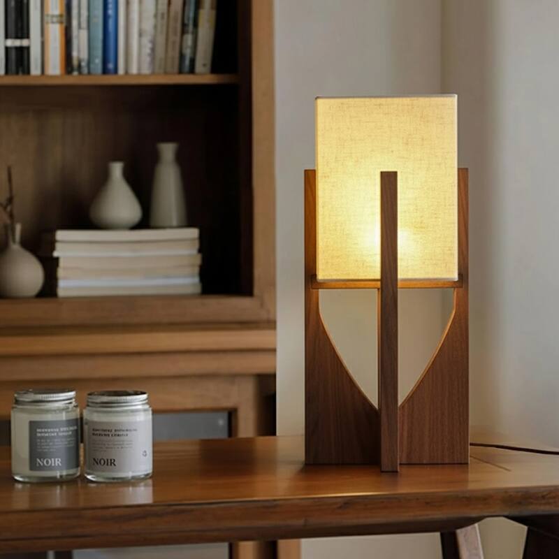 Solid Wood Modern Floor Lamp with Fabric Shade - Dark Wood - 20.5 inch H