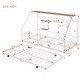 preview thumbnail 5 of 12, Twin Size Metal House Bed with Trundle, Built-in Shelf and Grid, White