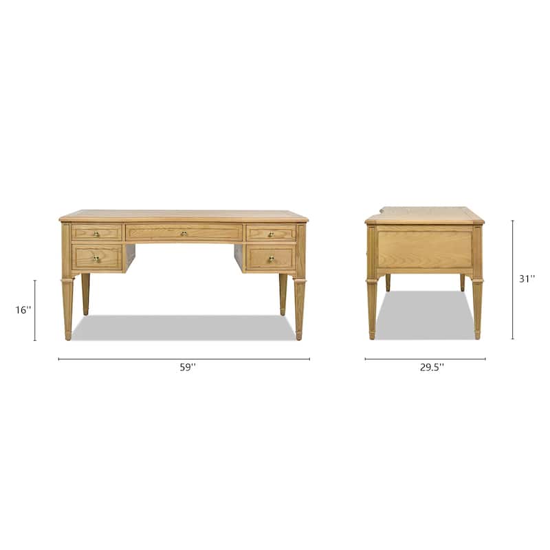 Dauphin 59" Modern Farmhouse 5-Drawer Solid Wood Executive Desk