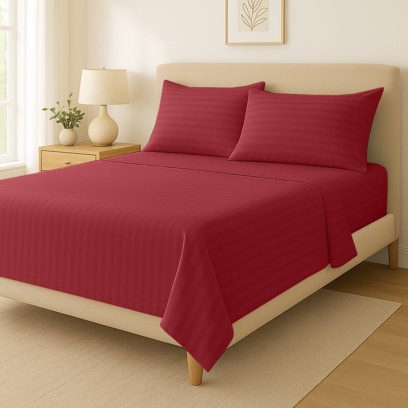 Premium Breathable Cotton Deep Pocket Sheet Set Hotel-Quality Comfort - Burgundy - King