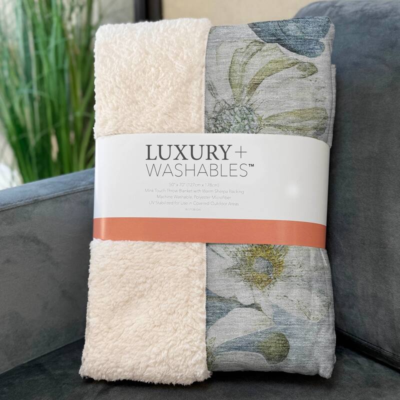 Premium Machine Washable Modern Floral Sherpa Throw Blanket
