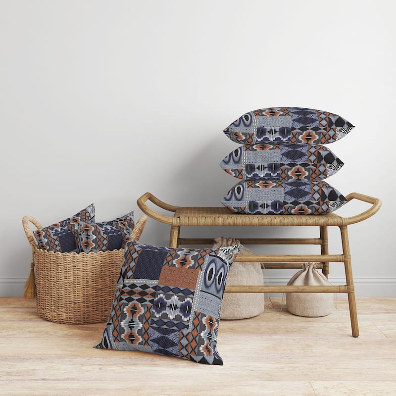 Patched Perfection Faux Suede Reversible Throw Pillow Blue and Ochre