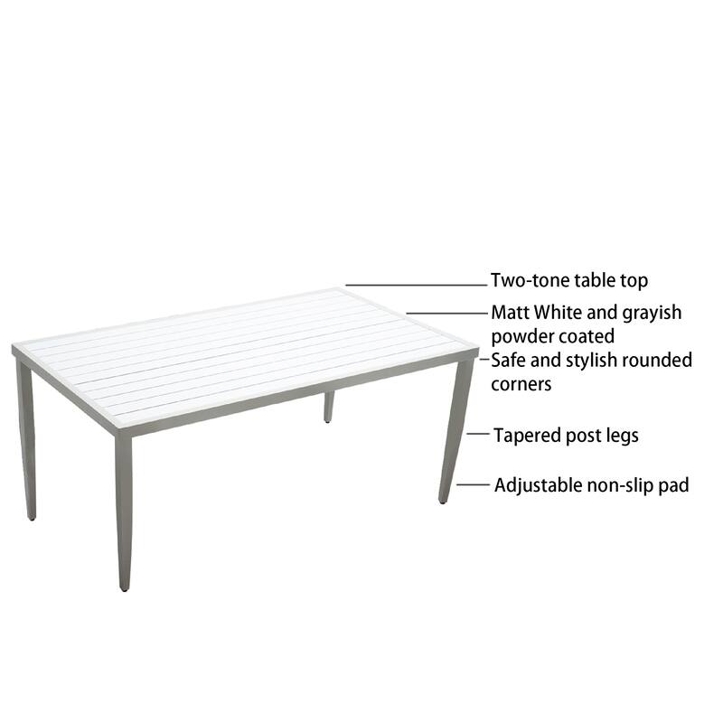 Outdoor Patio Aluminum 40"X70" Two-Tone Table Top Rectangle Dining Table With Tapered Feet