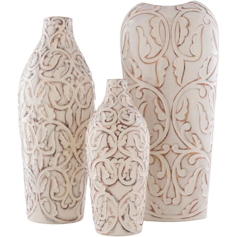 Lawrence Traditional Ceramic Outdoor Safe Vase Set (3 Pieces)