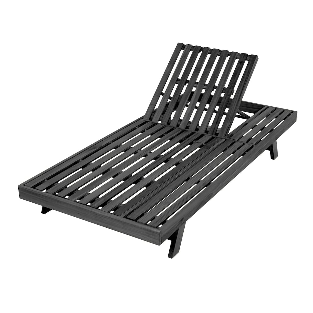 Roomfitters Outdoor Chaise Lounge Foldable Acacia Wood Sunbed with Adjustable Backrest and Flat Storage Surface, Black