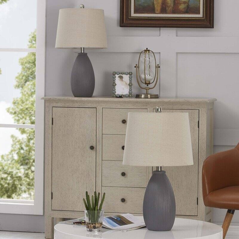 22.25" Ceramic Round Table Lamp (Set of 2)