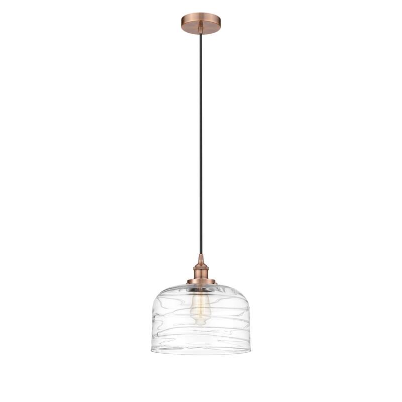 Innovations Lighting Bell - 1 Light 12" Mini Pendant - Antique Copper/Clear Deco Swirl