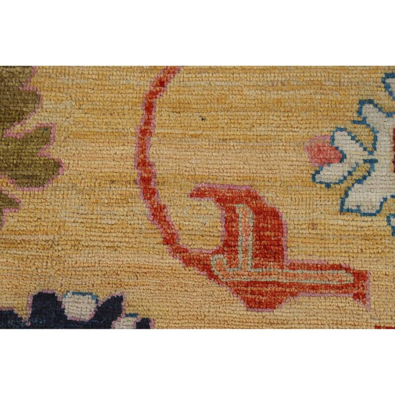 Hand Knotted Oriental 100% Wool Carpet Transitional All-Over Yellow & Gold Oushak Area Rug - 12' 11'' X 8' 11''