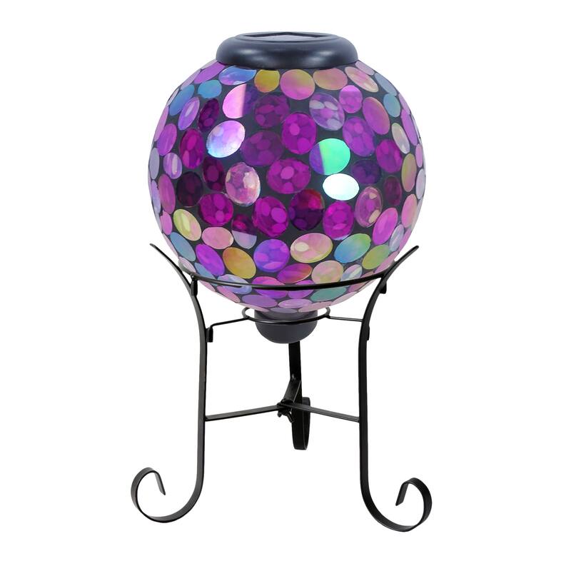 Solar 8" Iridescent Pink Mosaic Gazing Globe with Metal Stand