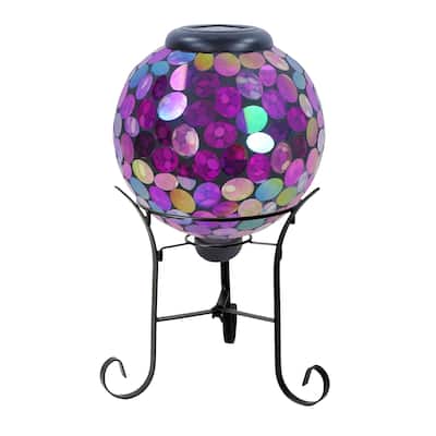 Solar 8" Iridescent Pink Mosaic Gazing Globe with Metal Stand