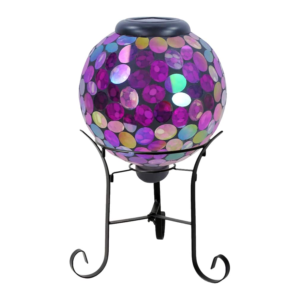 Solar 8" Iridescent Pink Mosaic Gazing Globe with Metal Stand