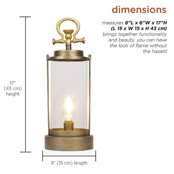 Vintage Metal and Glass Lantern with Warm White LED- Large