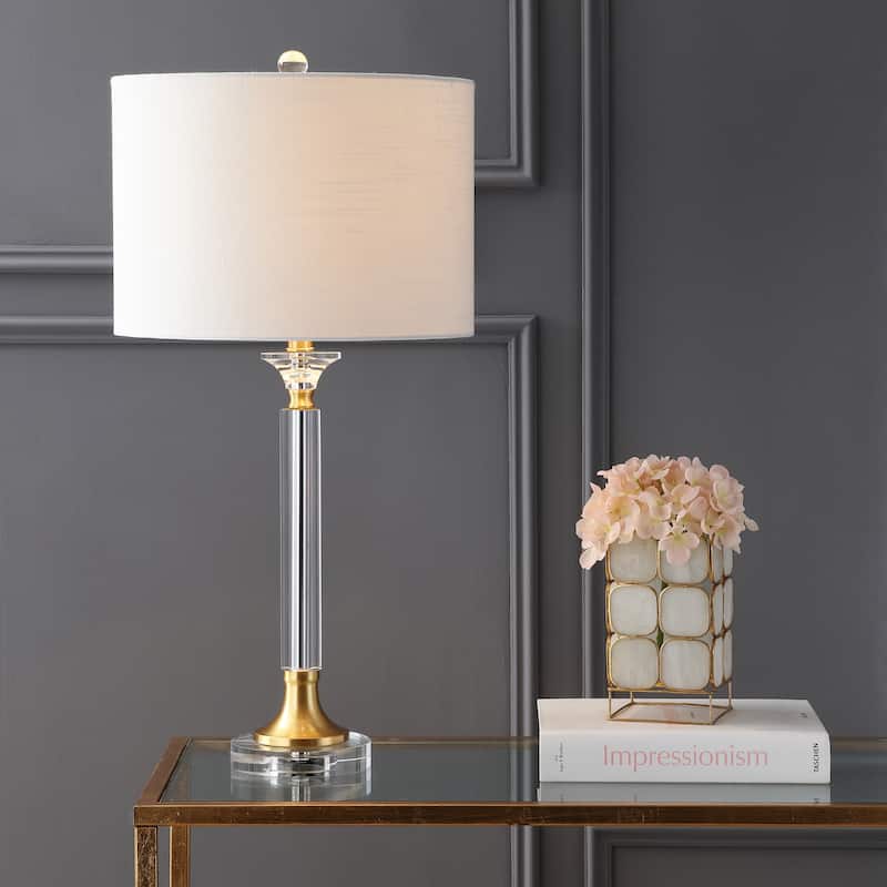 Barnard 28" Crystal/Metal LED Table Lamp, Clear/Brass Gold (Set of 2) by JONATHAN Y