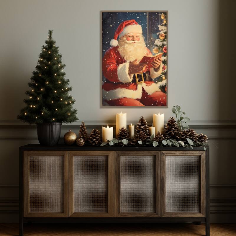 Santa Reading I by Melloi Art Prints (23 x 33 in.), Framed Canvas Wall Art Print - Sylvie Dark Gold