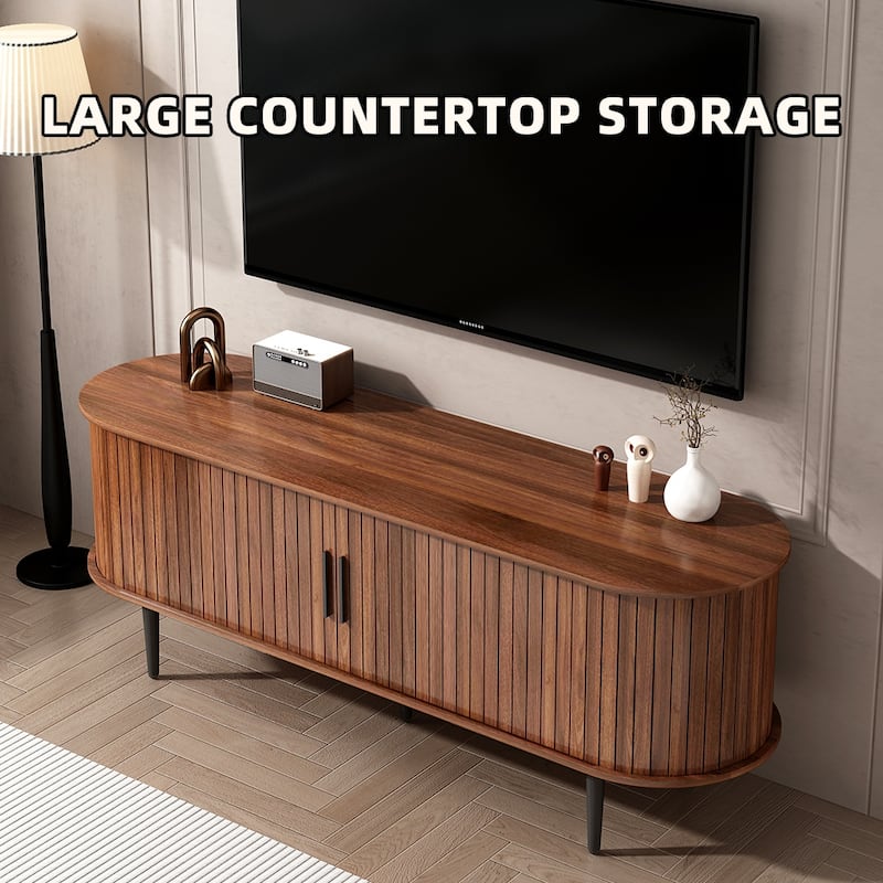 Tv Stand, 55" Modern Tv Console Table With Storage Compartment And Sliding Door, Gaming Entertainment Center With Cabinet