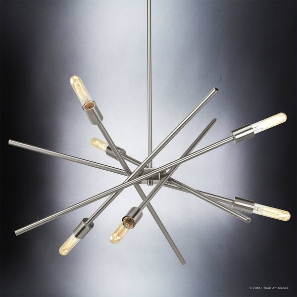 dimension image slide 1 of 2, Luxury Modern Chandelier, 10.5"H x 22.625"W, with Vintage Style, Brushed Nickel Finish by Urban Ambiance