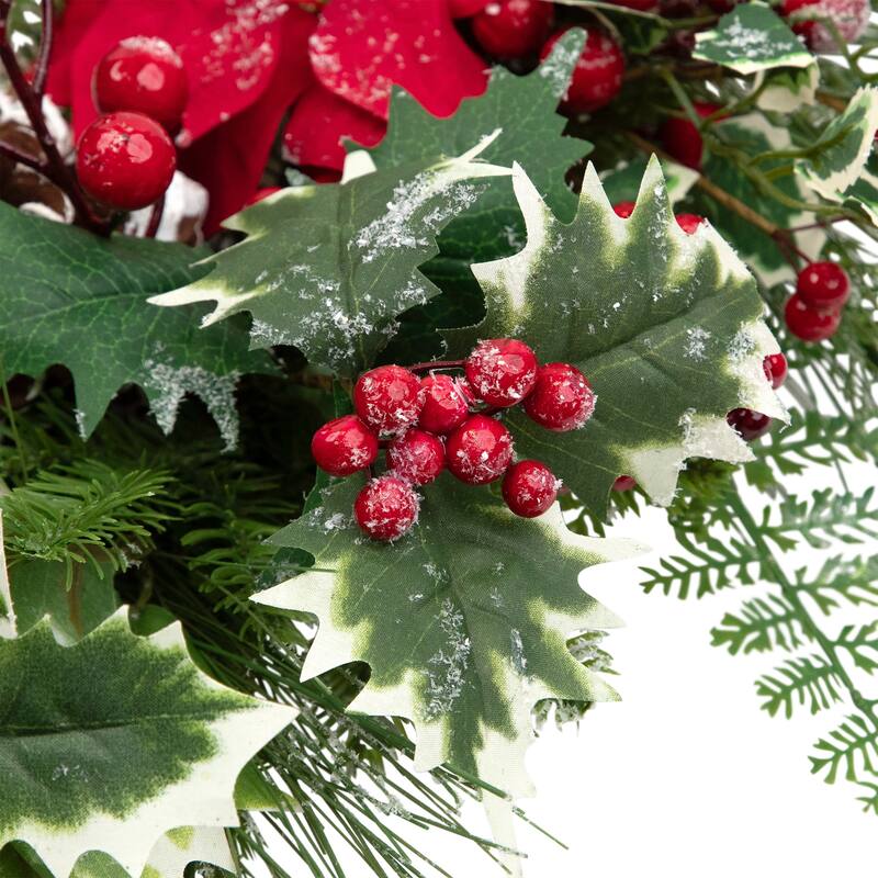 Poinsettia and Pinecone Mixed Pine Artificial Christmas Wreath - 30" - Unlit