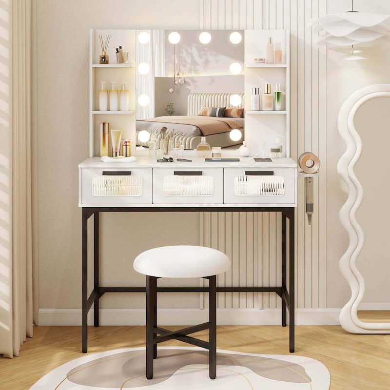 Costway Makeup Vanity Desk with Hollywood Mirror & Lights 3-Color - See Details