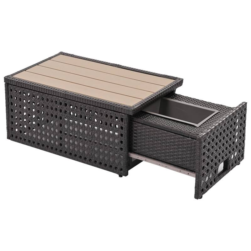 Outdoor 6-Piece Rattan Sectional Sofa Set with Adjustable Seat & Ice Bucket Table